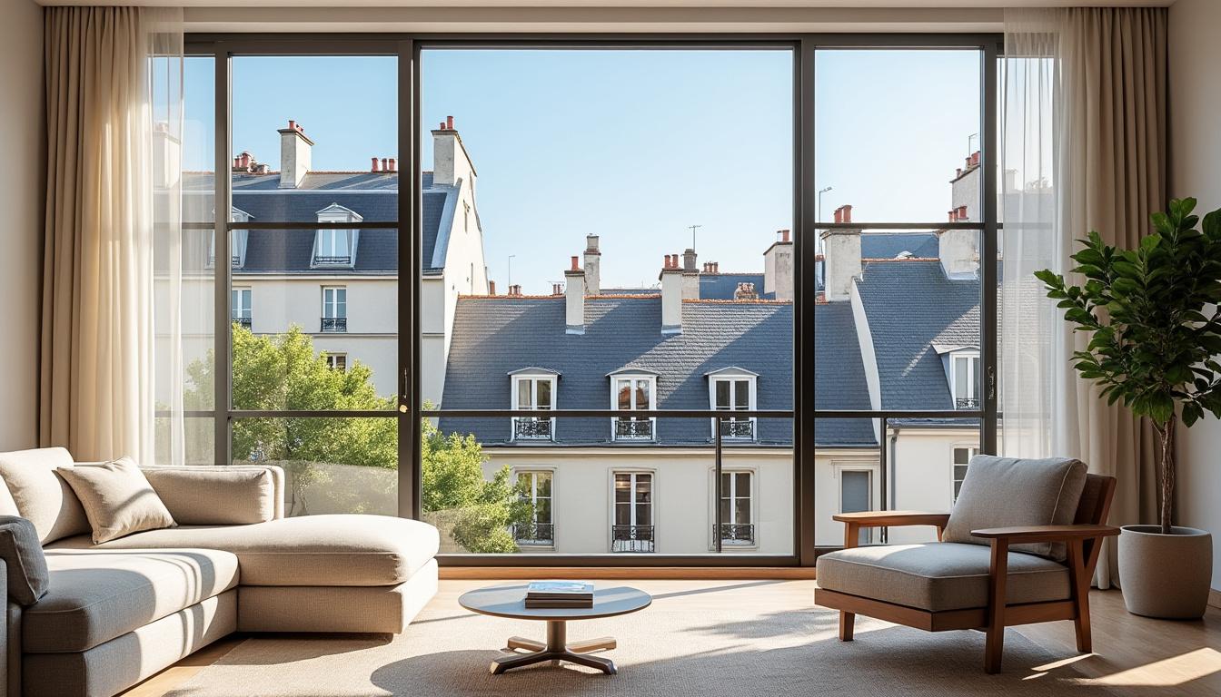 découvrez un appartement lumineux et spacieux offrant une vue imprenable sur les toits historiques du marais à paris, alliant charme et confort au cœur de la capitale.