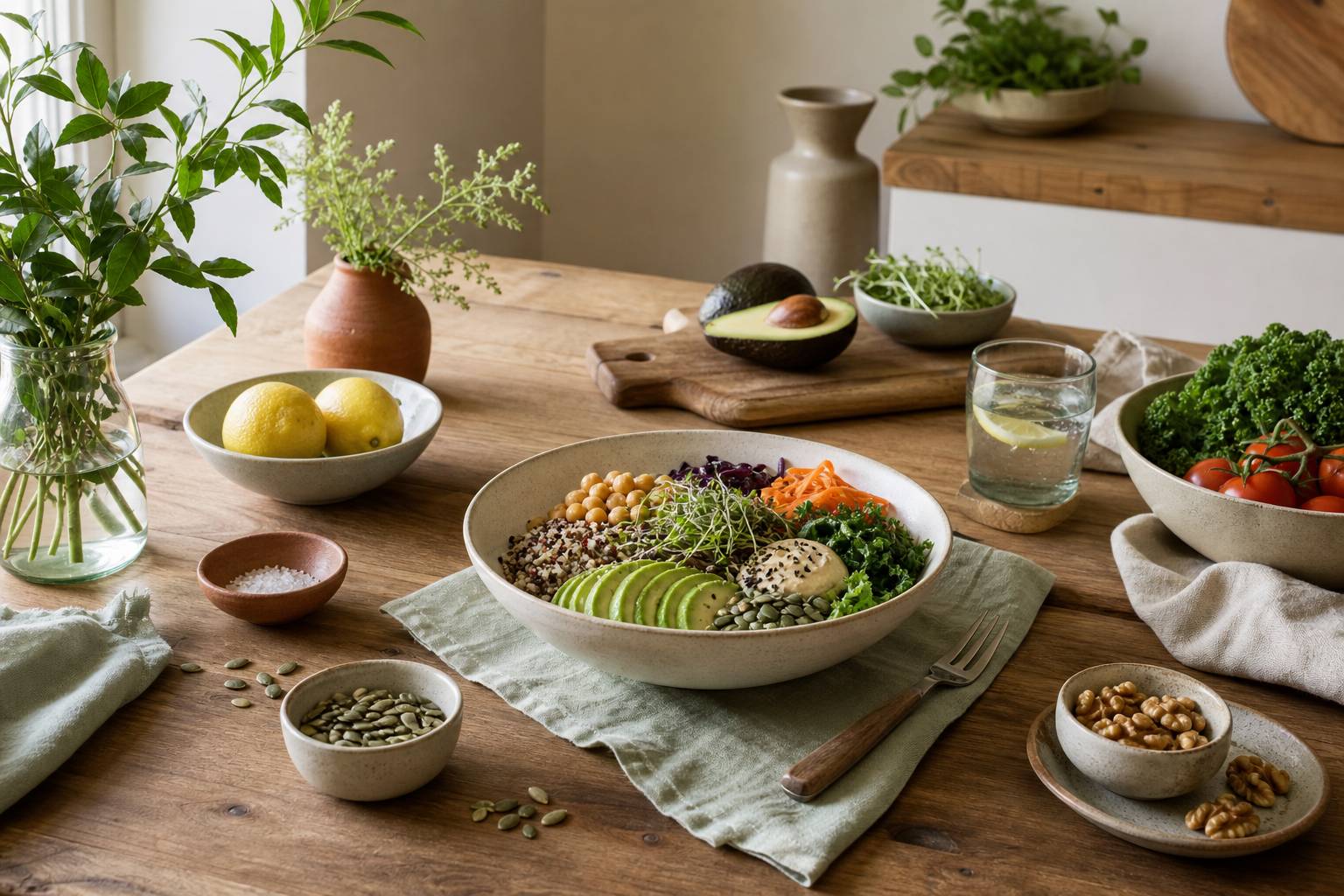 Bol de fruits et légumes frais, alimentation saine et équilibrée, nutrition holistique