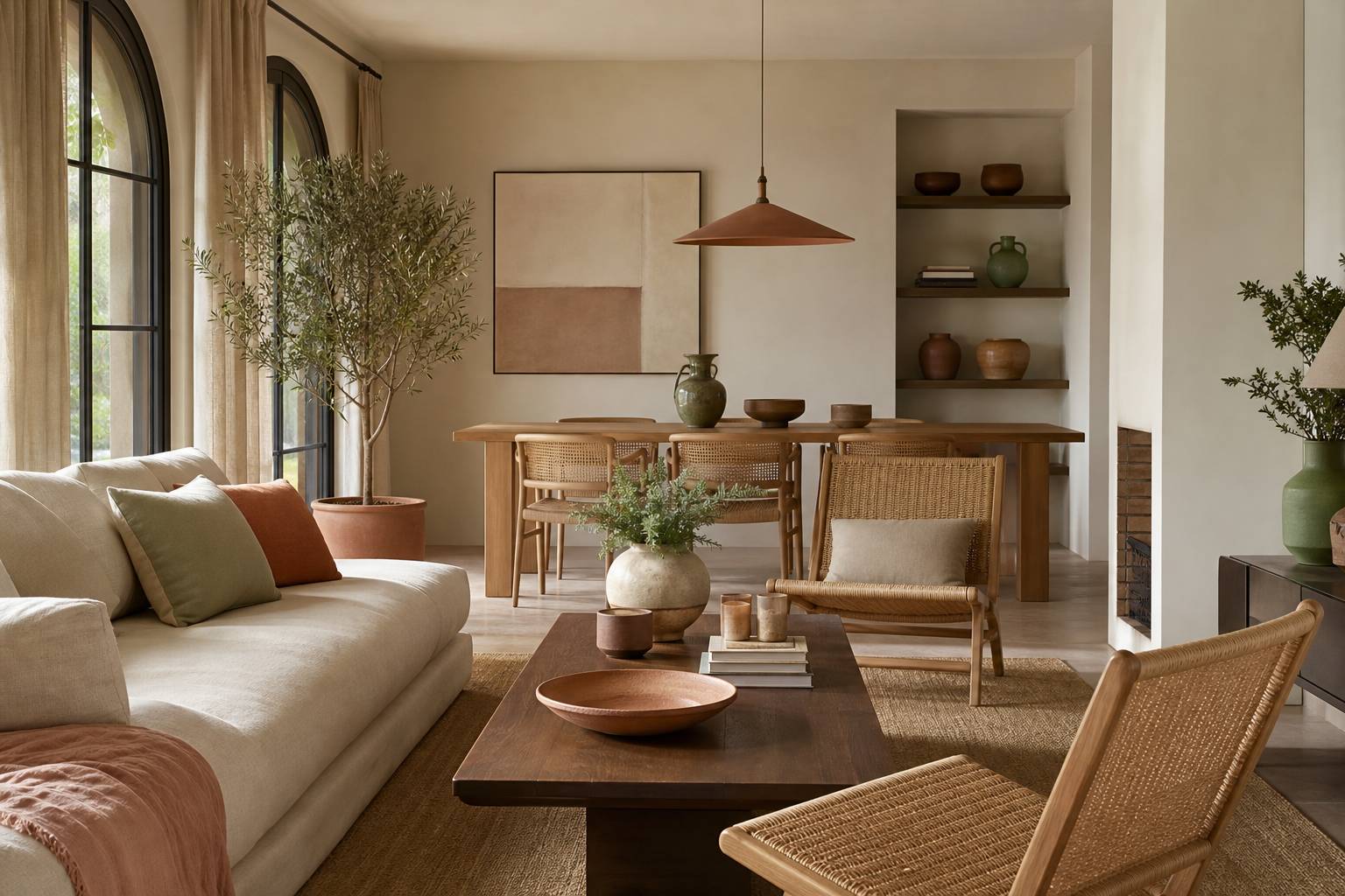 Interieur design contemporain inspiration catalane mobilier rotin cannage