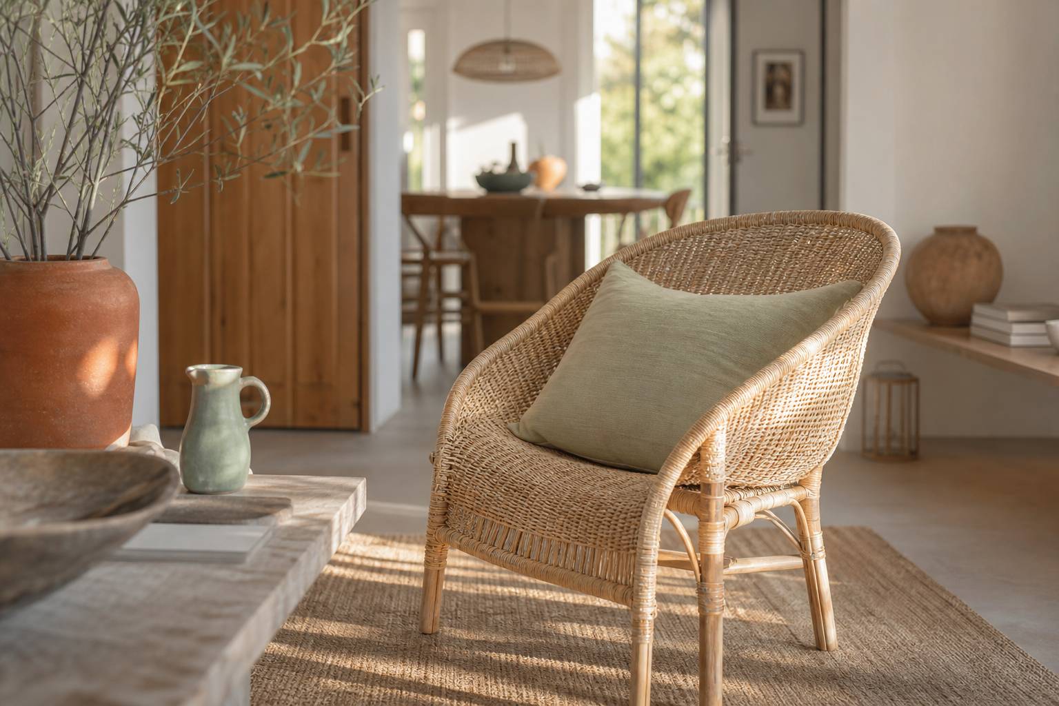 Fauteuil en cannage texture rotin visible artisanat catalan