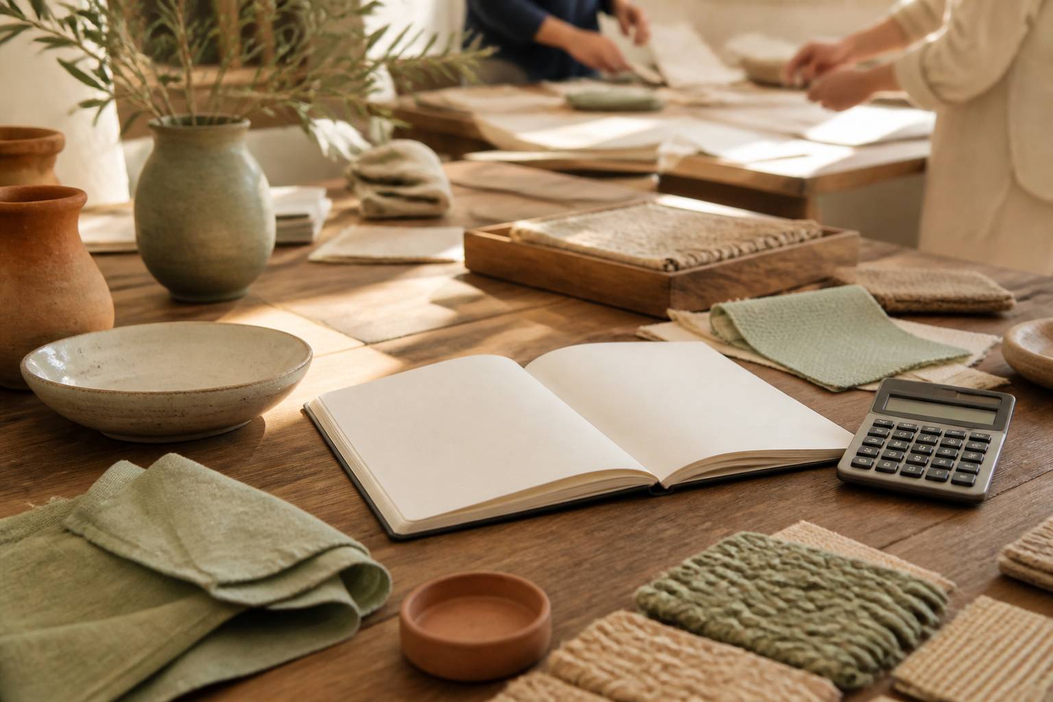 Carnet de commandes et échantillons tressés sur une table d'atelier