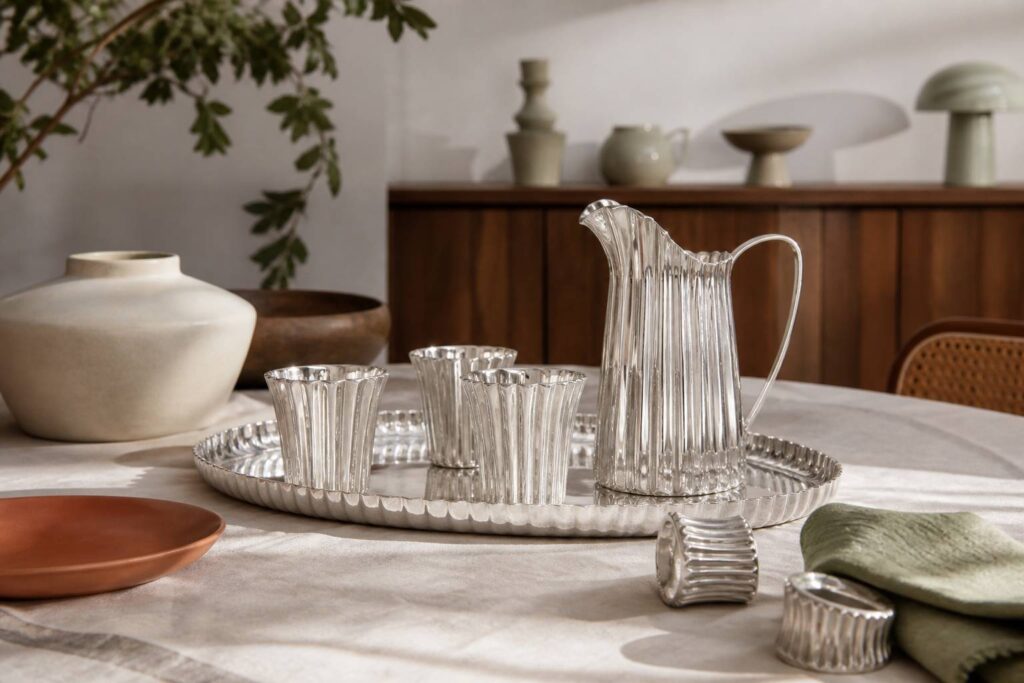 Puiforcat dévoile une collection élégante d'art de la table inspirée des motifs du carton ondulé