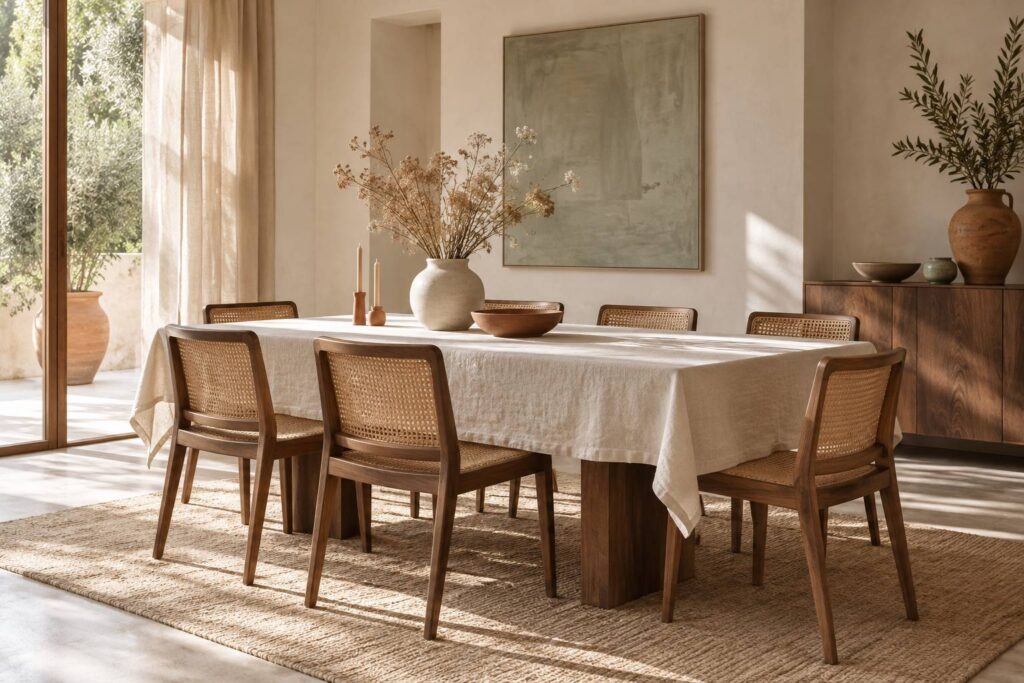 Chaises cannées autour de la table : l'art de vivre d'une salle à manger chaleureuse